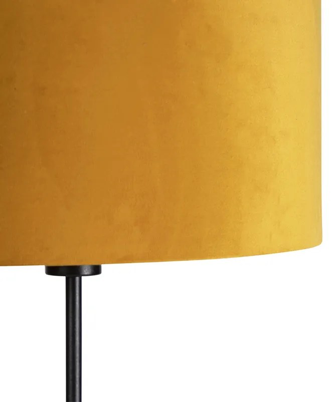 Lampa stojąca czarna z abażurem z weluru w kolorze ochry z wnętrzem w kolorze złotym 35 cm - ParteWiejski/ Rustykalny / Vintage Oswietlenie wewnetrzne