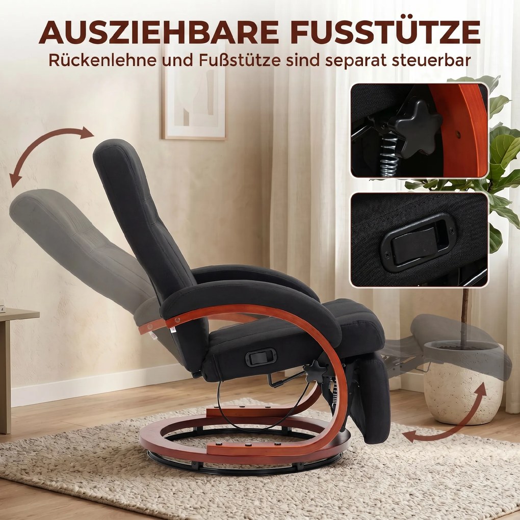 HOMCOM fotel relaksacyjny z funkcją leżenia fotel telewizyjny z wysokim oparciem ergonomiczne podłokietniki podnóżek drewniana podstawa wygląd lnu | Aosom PL