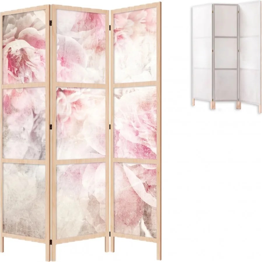 Parawan pokojowy 3-częściowy 135x172 drewniany japoński Jednostronny dekoracyjny romantic shabby chic Piwonie W Bieli