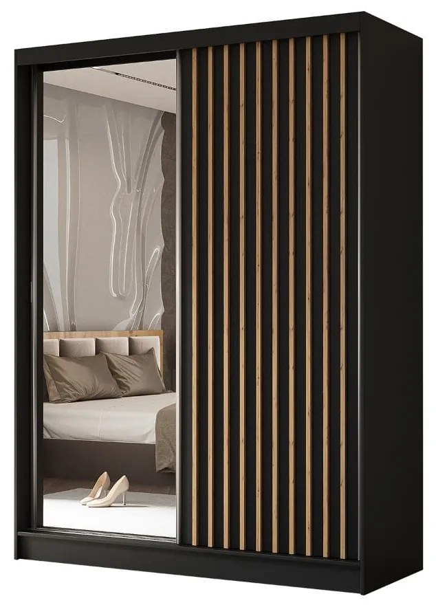 Szafa przesuwna - Lamel z lustrem 160 cm, czarny mat