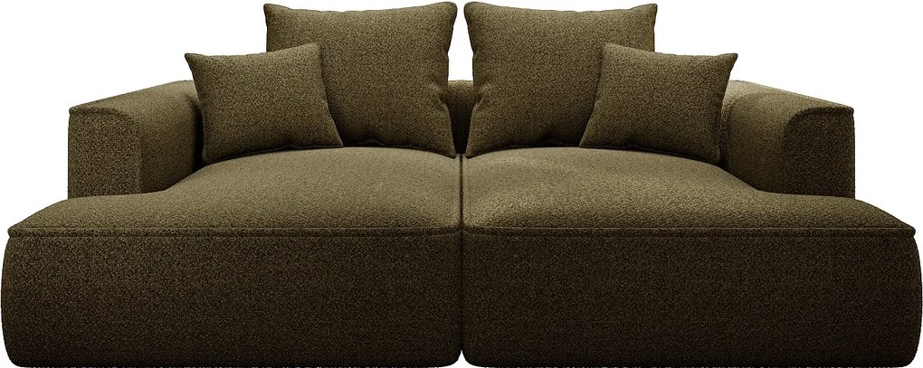 Kanapa 3-osobowa z komfortowym głębokim siedziskiem z tkaniny szenilowej w kolorze zielonego khaki PINETA