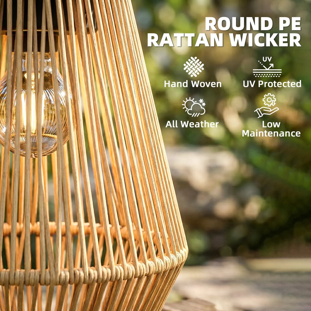 Outsunny Zestaw 2 Lamp Solarnych Rattanowych Wiszących IP44 Wodoodporne Lampy na Balkon i Taras Brązowe | Aosom PL