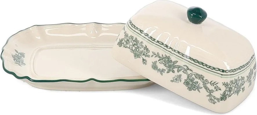 Zielona/w kolorze kości słoniowej porcelanowa maselniczka Cyril – S|P Collection