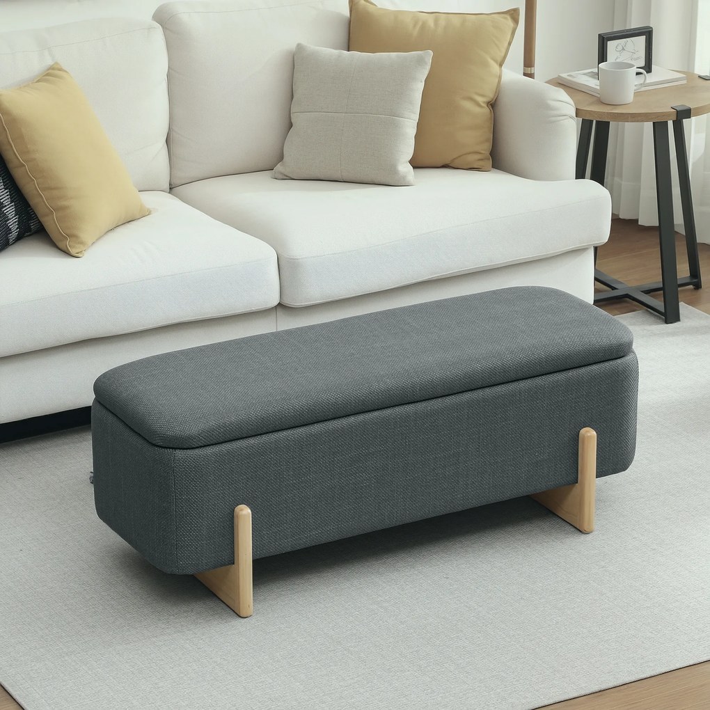HOMCOM Hoker ze schowkiem ławka tapicerowana puf skrzynia do przedpokoju tkanina len 111x44x44,5 cm ciemnoszara siedzisko otwierane | Aosom PL