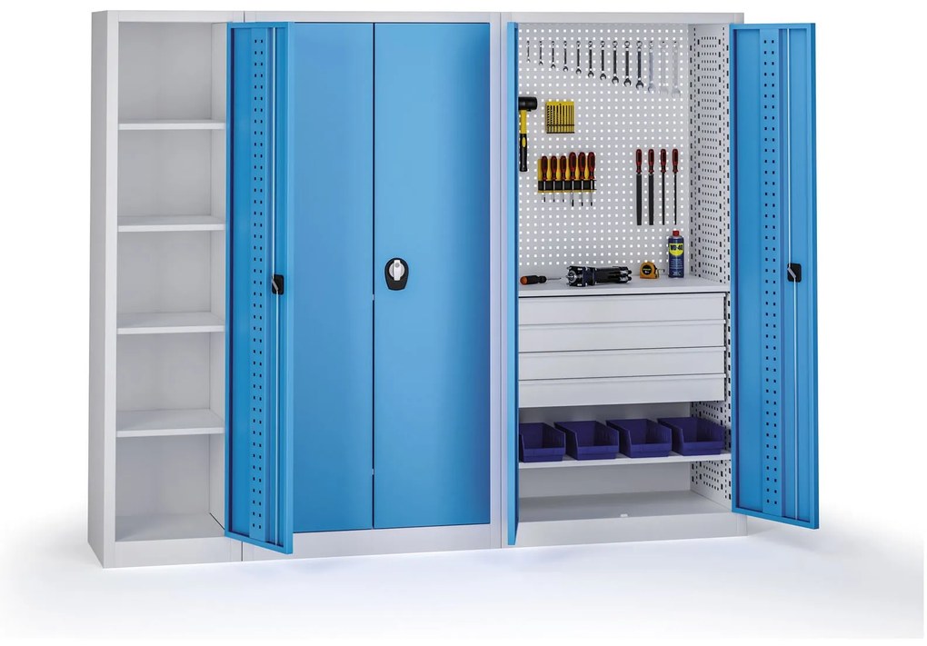 Szafa warsztatowa, 4 półki, 1950 × 950 × 500 mm, niebieskie drzwi