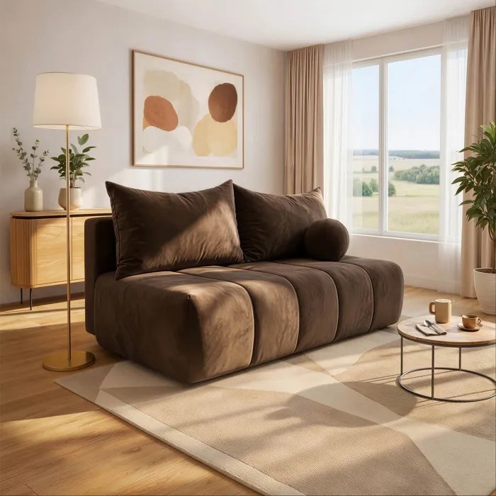 Sofa z Funkcją Spania SARIA Brązowa Welurowa Nowoczesna