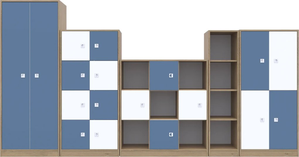 Nowoczesna meblościanka do klasy lekcyjnej Blox Colours 9, fronty pastelowe niebieskie