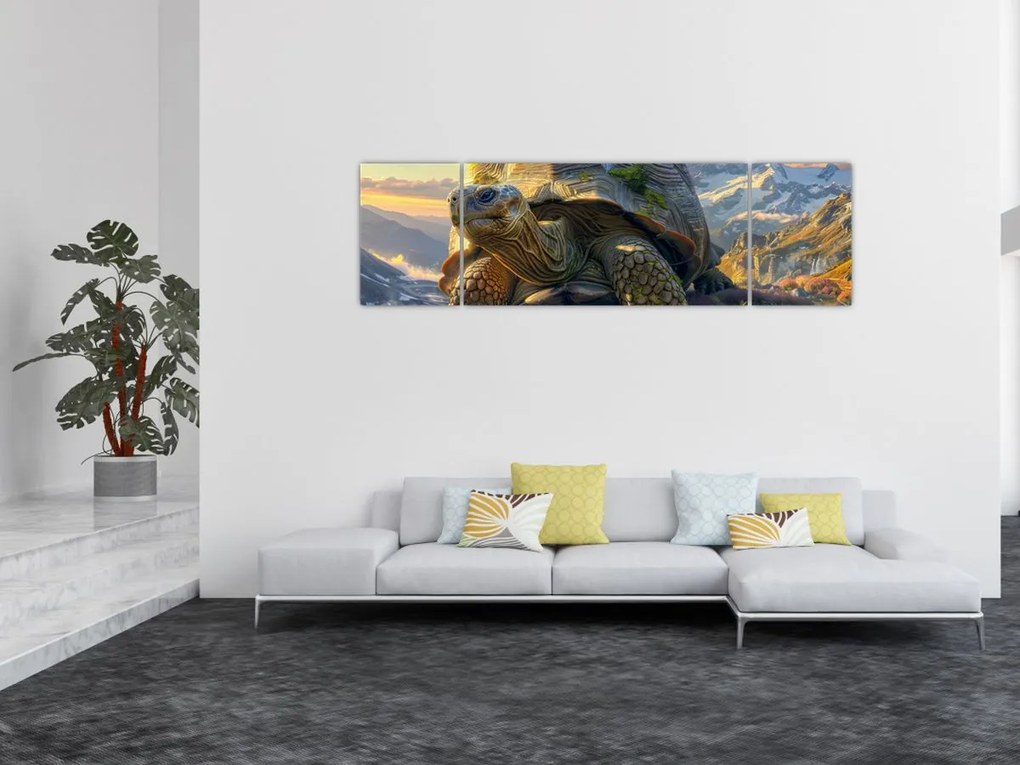 Obraz - Żółw i górski krajobraz (170x50 cm)
