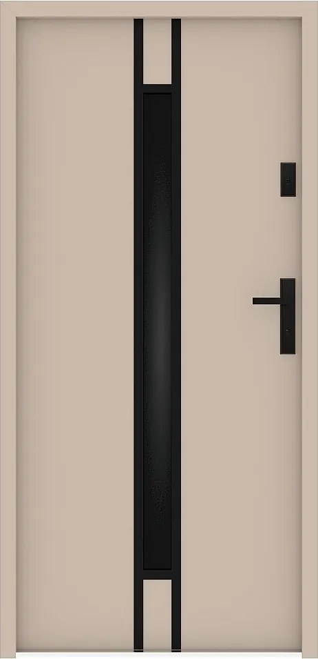 Stalowe drzwi wejściowe z elementami ze stali nierdzewnej 207 x szer. 100 cm - szkło dymione - beżowe - grubość 55 mm - otwieranie lewostronne - ARICANE