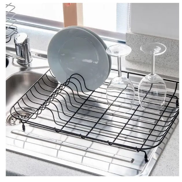 Niski czarny metalowy ociekacz na naczynia Addis, 43x33x7 cm
