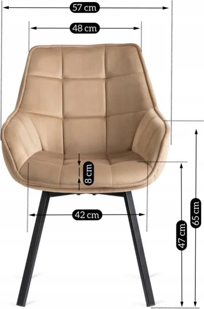 Krzesło Tapicerowane Obrotowe do Salonu LUNA Beżowe Welurowe Nowoczesne Loft