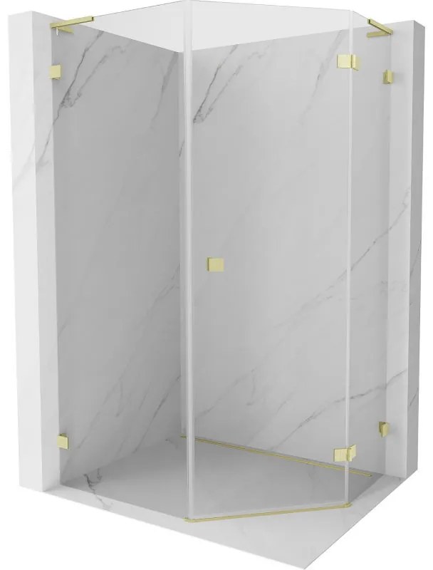 Mexen Lunar L kabina prysznicowa pięciokątna uchylna prawa 80 x 90 cm, transparent, złota szczotkowana - 831L-080P-090L-55-00-P