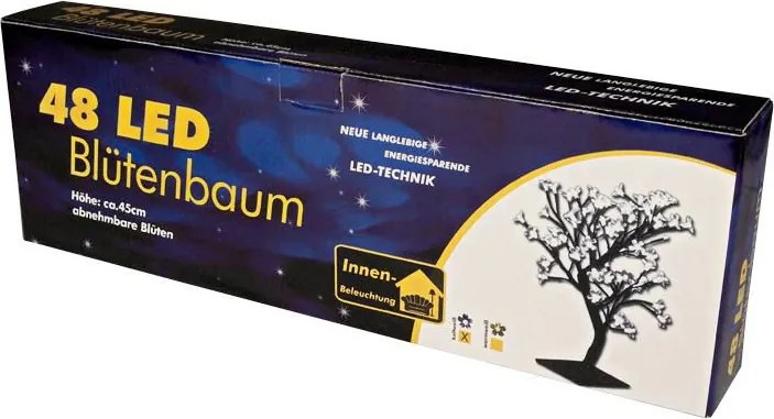 Dekoracyjne LED drzewo z kwiatami - 45 cm, zimna biel