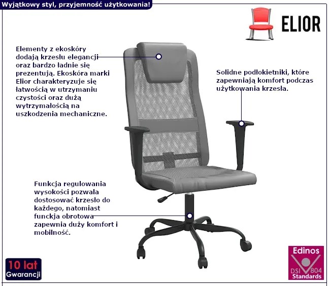 Szare krzesło biurowe z ekoskóry - Elgo 5X