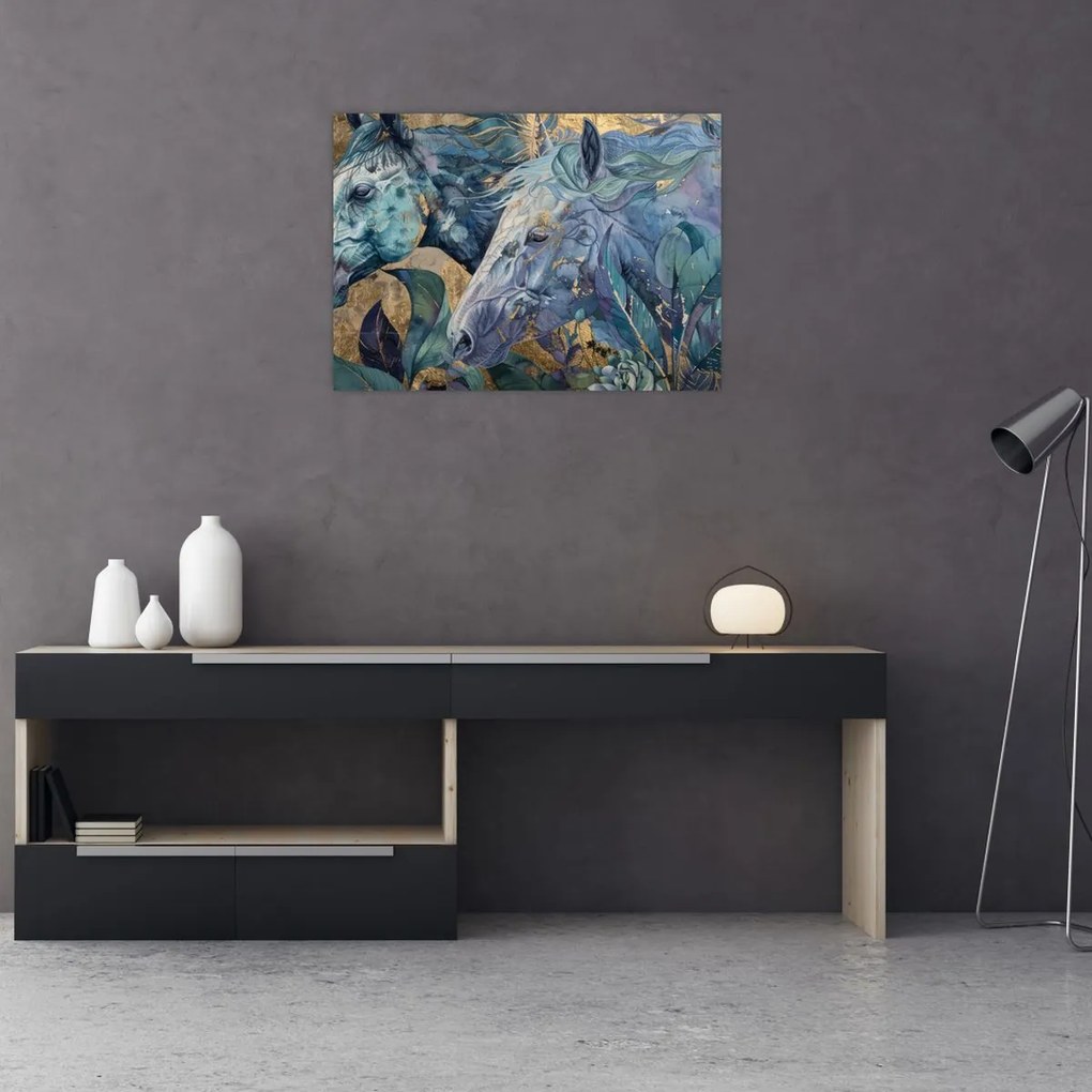 Obraz - Konie na złotym tle (70x50 cm)