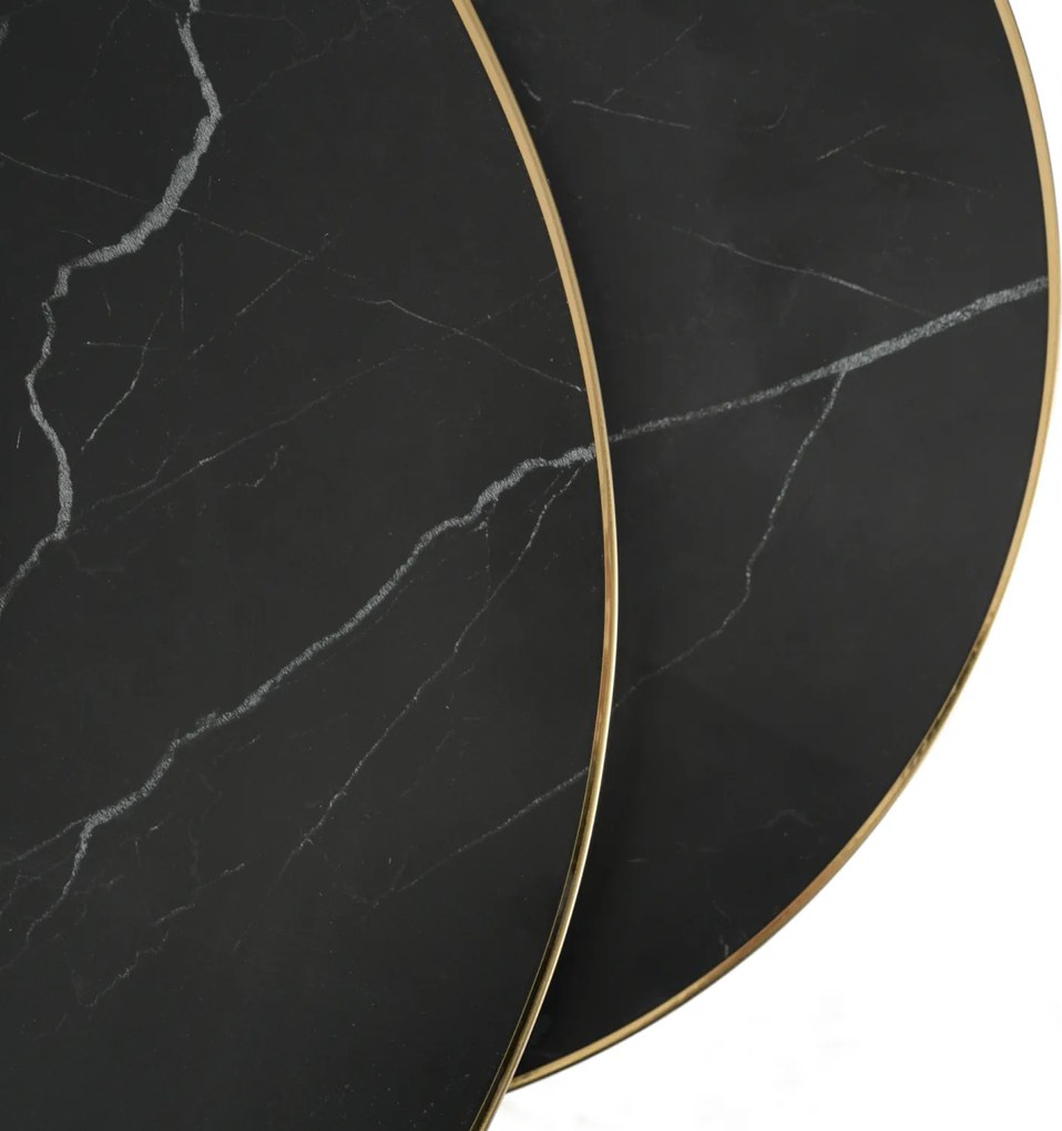 Zestaw Stolików Kawowych ARON 70 cm/50 cm Czarny Marmur Glamour