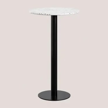Wysoki, Okrągły Stolik Barowy Ø60 Cm Z Lastryko Dolce Terrazzo W Kolorze Kości Słoniowej - Czarny - Sklum