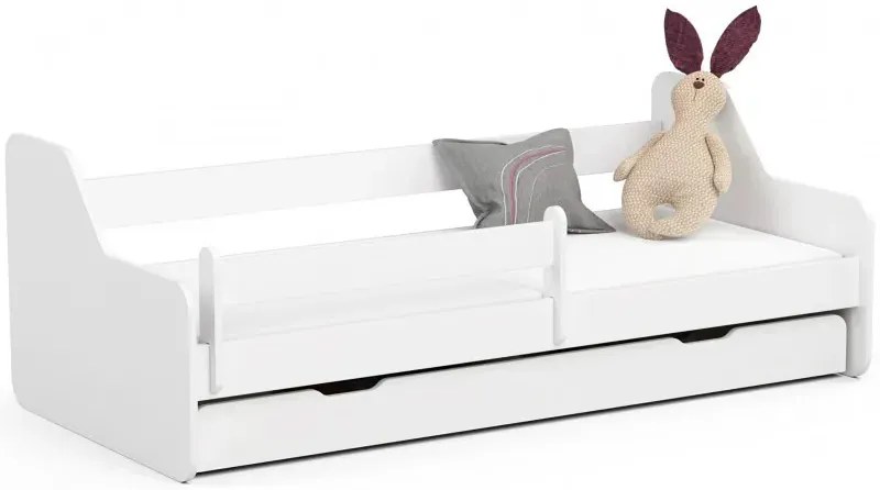 Białe łóżko dziecięce z barierką i szufladą R4-T62