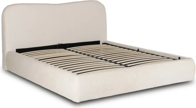 Łóżko Tapicerowane 160x200 cm BRISTOL ze Stelażem i Pojemnikiem Dwuosobowe Boucle Kremowe