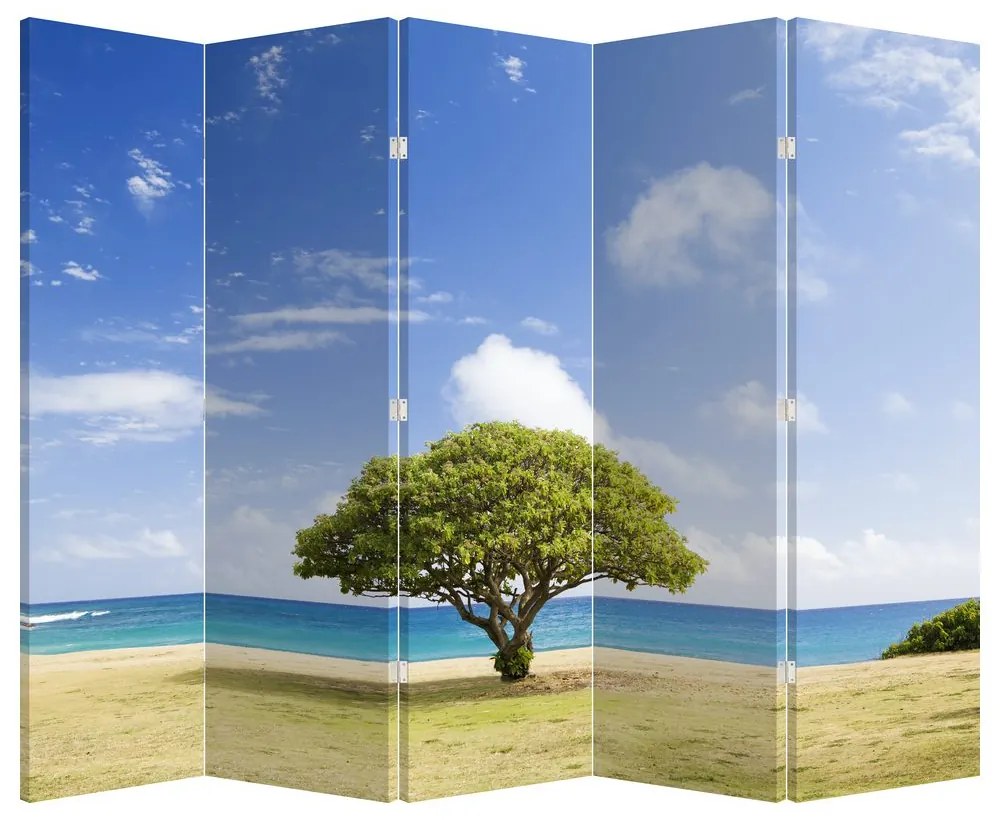 Parawan - Plaża z drzewem (210x170 cm)