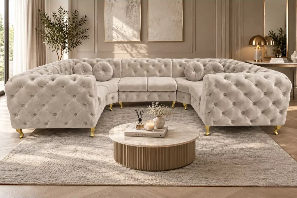 Luksusowy narożnik Chesterfield Moet U z ergonomicznym siedziskiem