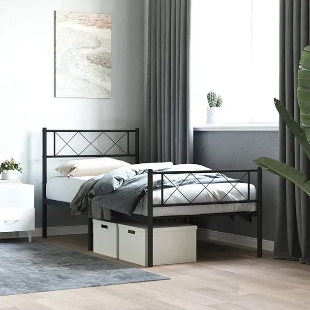 Czarne metalowe łóżko pojedyncze 100x200cm S3-F72