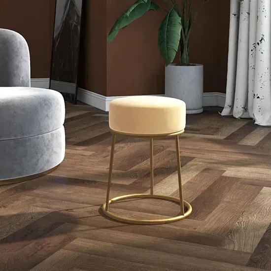 Kremowy welurowy taboret okrągły glamour - Viena 3X