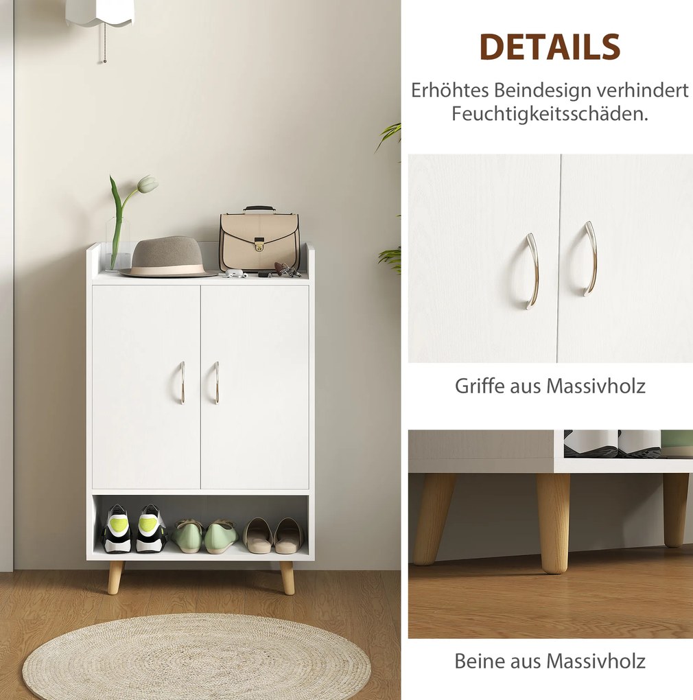 HOMCOM Nowoczesna biała szafka na buty z drzwiami i półkami, idealna do korytarza, 60 x 30 x 92 cm