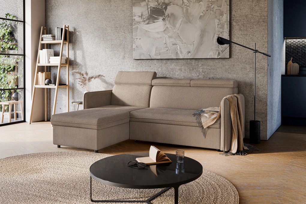 Narożnik z funkcją spania Barcelia Mini uniwersalny lewy/prawy - brązowy sztruks łatwoczyszczący Anafi 06