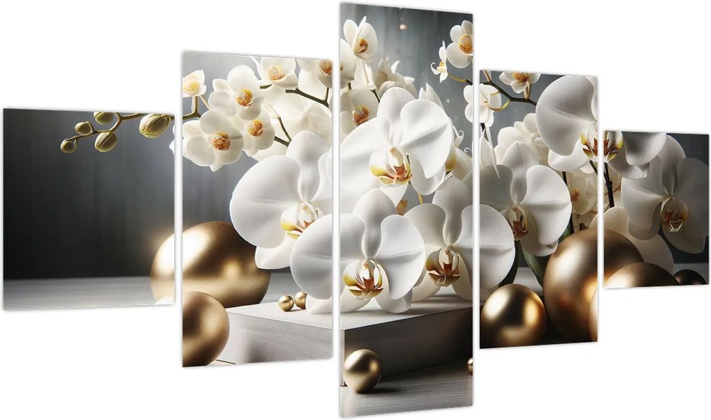 Obraz - Orchidea i złote kule (125x70 cm)