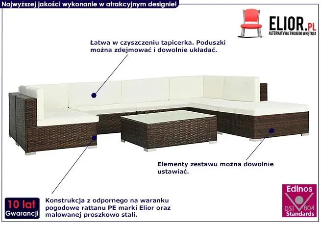 8-częściowy zestaw ogrodowy ze stolikiem brązowo-śmietankowy - Merido 8B