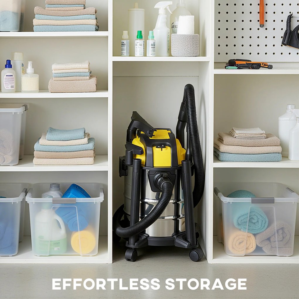 HOMCOM odkurzacz na mokro i sucho, na kółkach, potrójny system filtrów, 20 L zbiornik na kurz