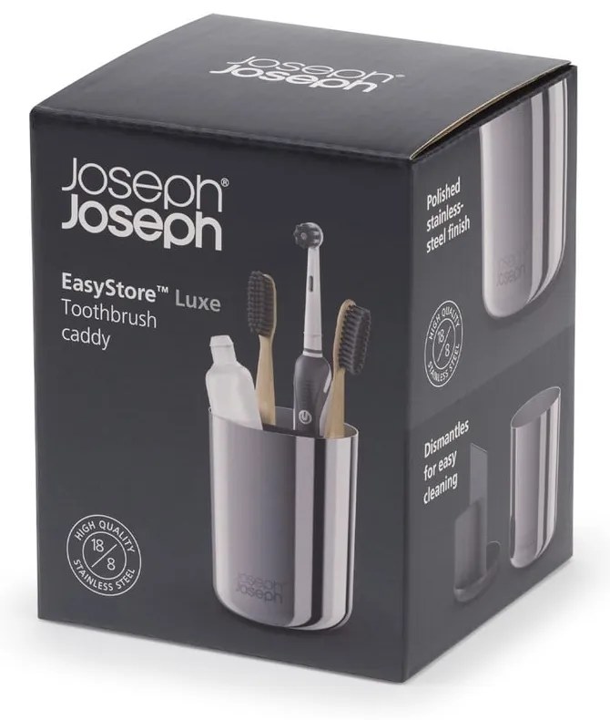 Kubek na szczoteczki do zębów ze stali nierdzewnej w kolorze srebra z połyskiem EasyStore Luxe – Joseph Joseph