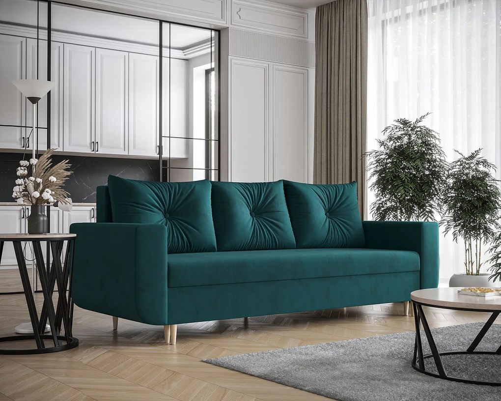 Welurowa rozkładana sofa w kolorze morskim N2-C97