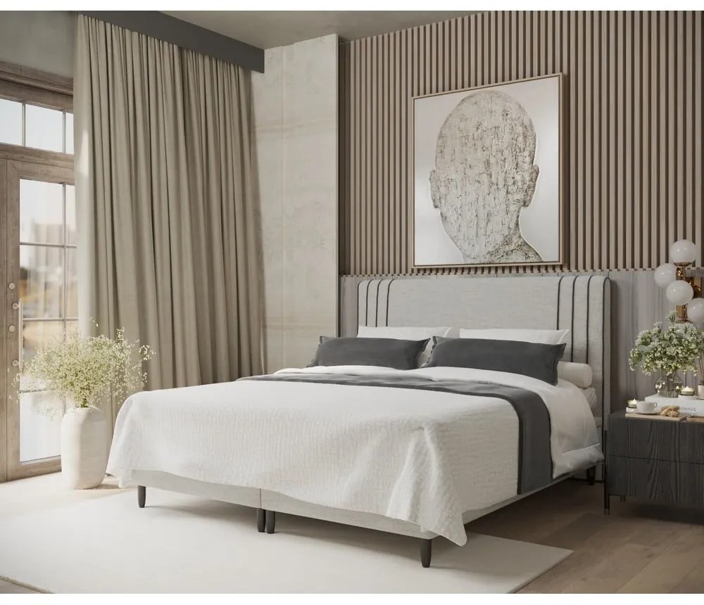 Jasnoszare tapicerowane łóżko dwuosobowe ze schowkiem 160x200 cm Musca – Maison de Rêve