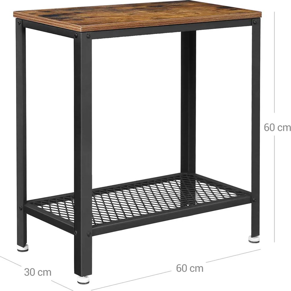 Stolik pomocniczy z półką TAYLOR 60x30 cm, rustykalny brązowy