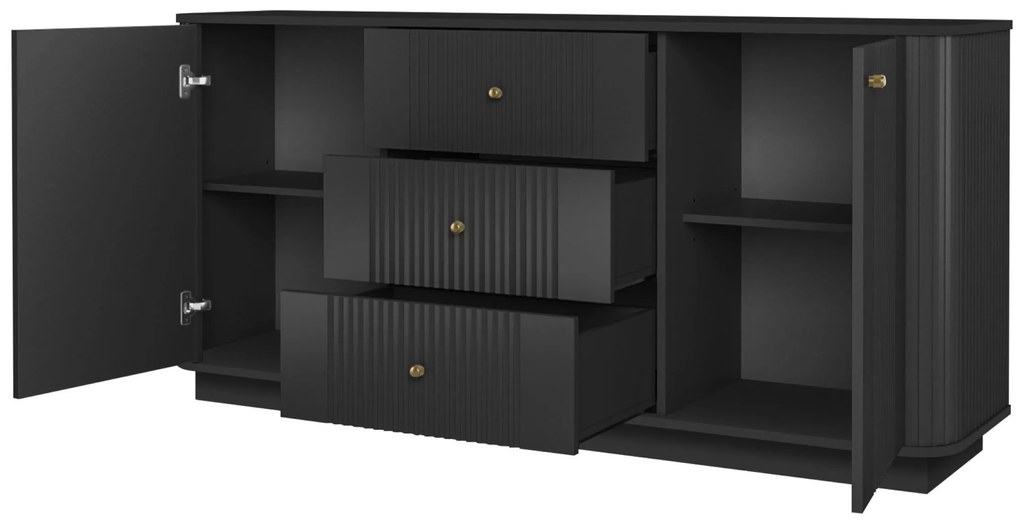 Komoda z szufladami Vesper 160 cm na cokole - czarny / złote uchwyty