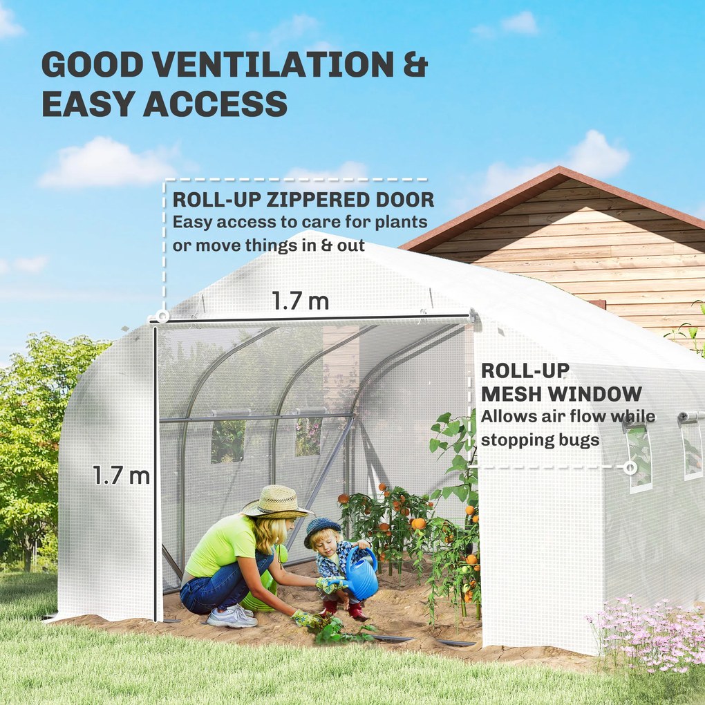 Outsunny Szklarnia Tunelowa z 6 Przewijanymi Oknami i Drzwiami na Zamek Błyskawiczny Wytrzymała Folia 445x3x205m | Aosom PL