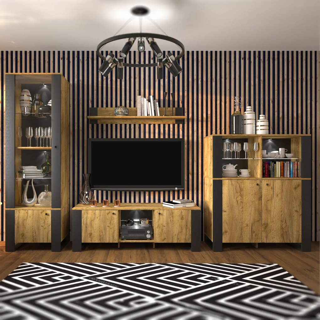 Ława z Półką Prostokątna Drewniana do Salonu ERISA 100 cm Dąb Craft/Złoty Loft