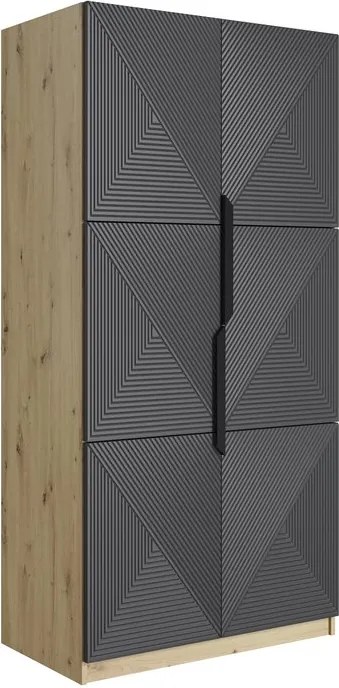 Szafa Asha 100 cm z ryflowanym frontem i metalowymi uchwytami- artisan / rivier stone mat / czarne uchwyty