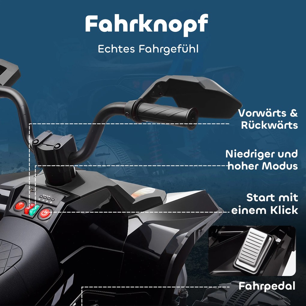 AIYAPLAY Elektryczny Quad dla Dzieci, 24V Pojazd z 4 Kołami, Reflektory, Port USB, Funkcja MP3, 6,5 km/h, 3-8 lat