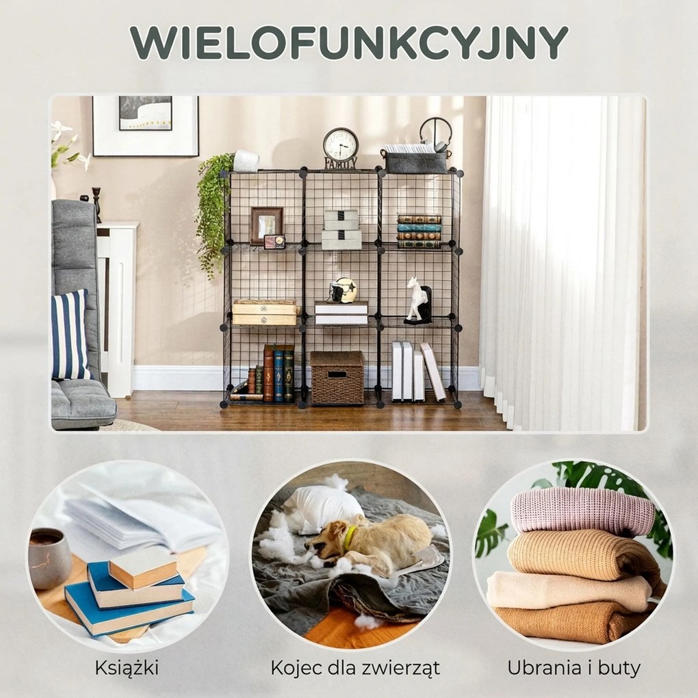 HOMCOM Półka na Buty Modułowa 9 Sześcianów Stal Czarny 35x35x35cm na Sześcian | Aosom PL