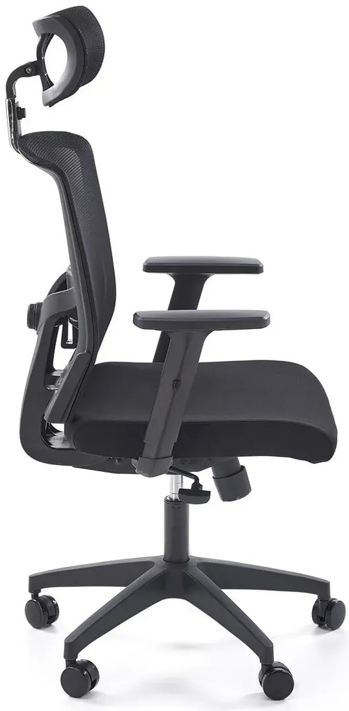 Czarny ergonomiczny fotel obrotowy z regulowanym zagłówkiem - Kenzo