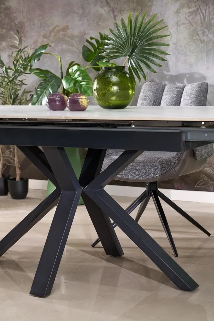 Stół rozkładany PLATAN 140(180)x85 biały marmur/czarny HALMAR