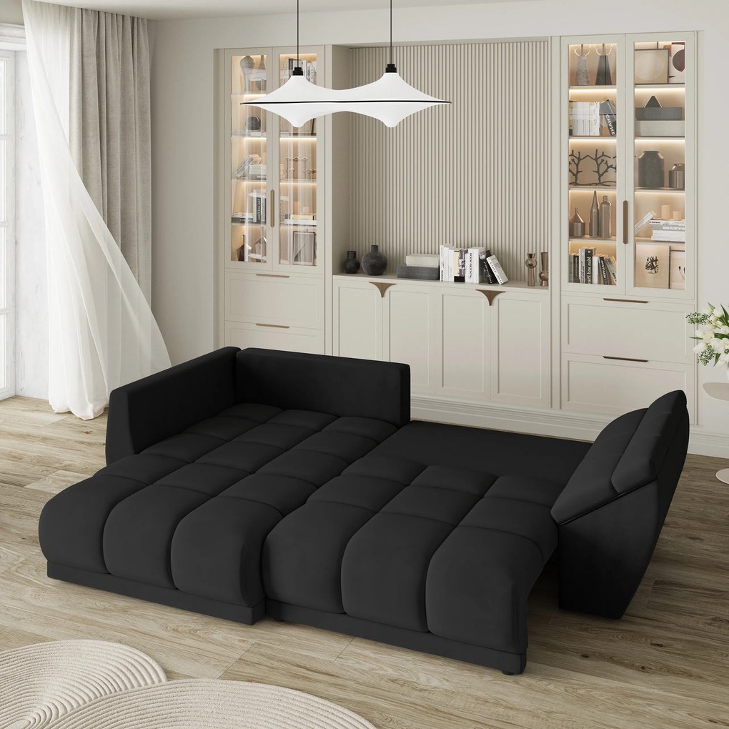 Masseno Narożnik ORENTI z funkcją spania i pojemnikiem na pościel Narozniki L, Rozkładana sofa - Czarny, MATT VELVET 99
