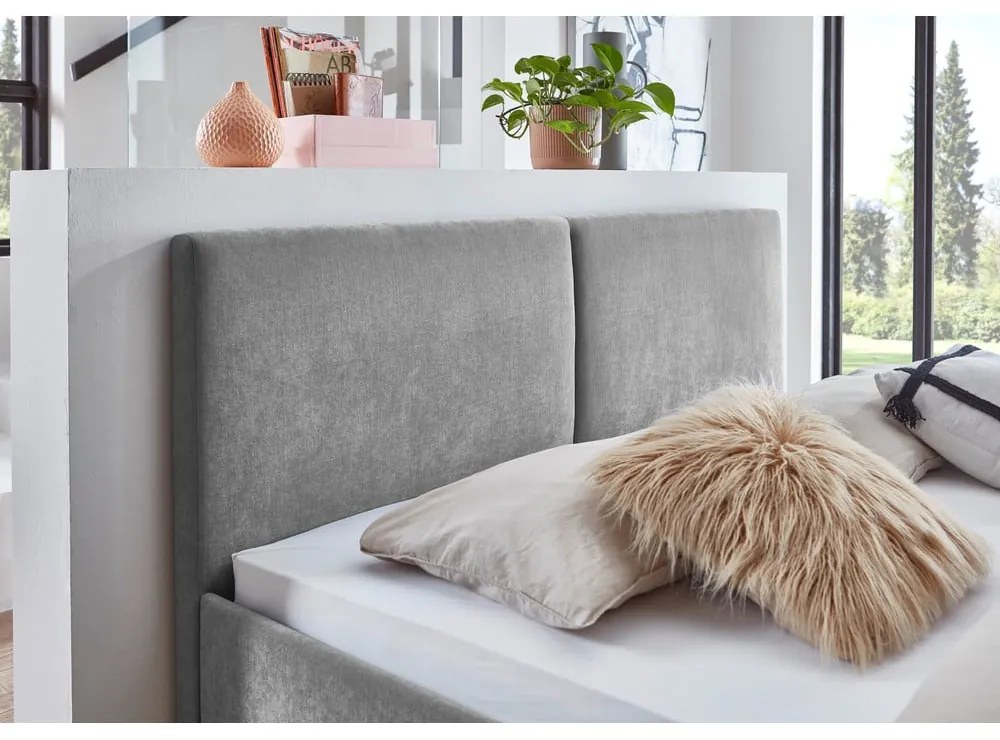 Szare tapicerowane łóżko dwuosobowe ze stelażem 160x200 cm Piano – Meise Möbel