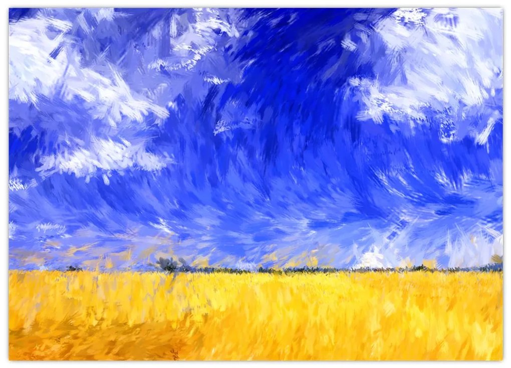 Obraz na szkle - Obraz na szkle olejny, Złote pole (70x50 cm)