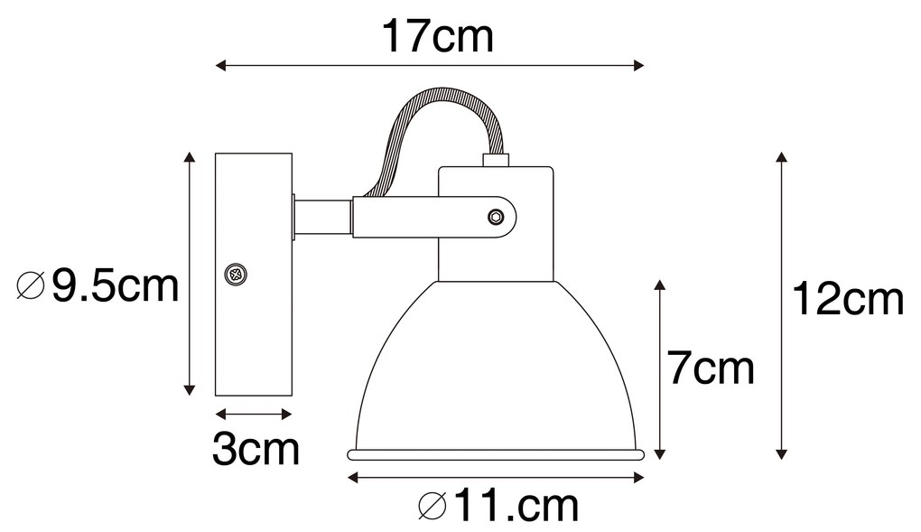 Industrialny reflektor czarny z drewnem, regulowany - Tommy