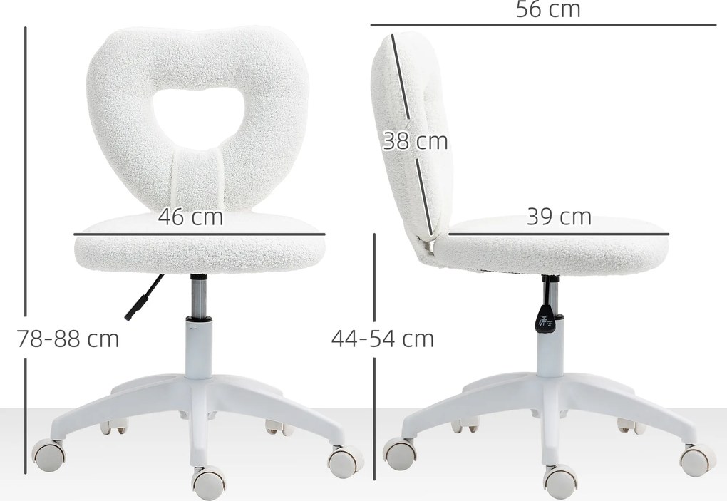 HOMCOM Fotel Biurowy, Sercowate Oparcie, Obity, Biały