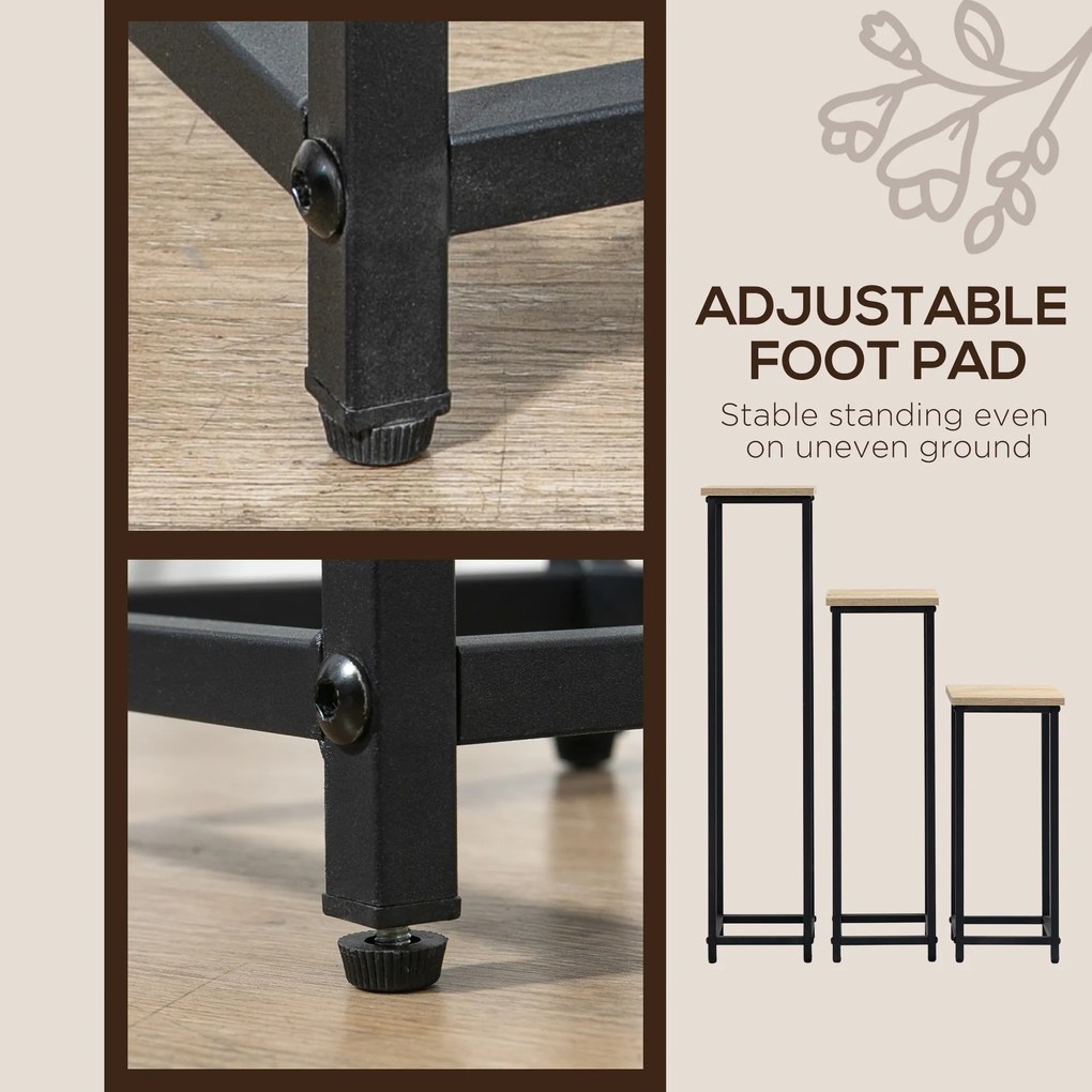 Outsunny Zestaw 3 Stojaków na Rośliny Stalowe Układane w Stos Brąz i Czarny Oszczędność Miejsca 21x21x509070cm | Aosom PL